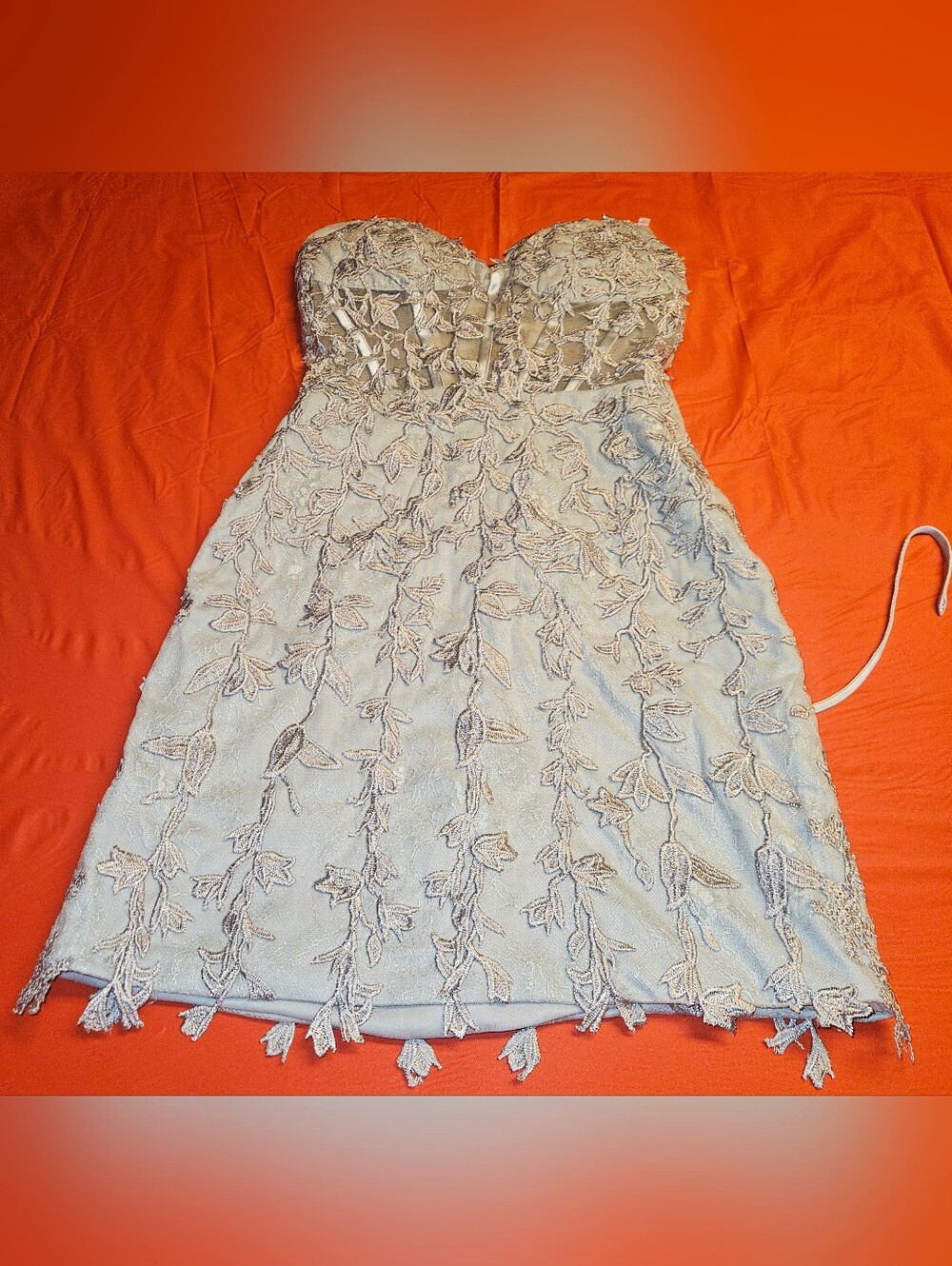 Lavetir Strapless Lace Appliqué Mini Dress in Light Bluish Gray sz4 New w/Tag